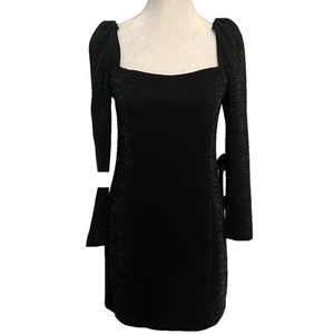 1.State Square Neck Princess Seam Metallic Shimmer Black Cocktail Mini Dress
